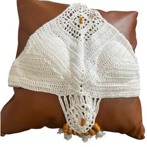 Bohemian White Crochet Halter Neck  Fringe Beaded Padded Bikini Top